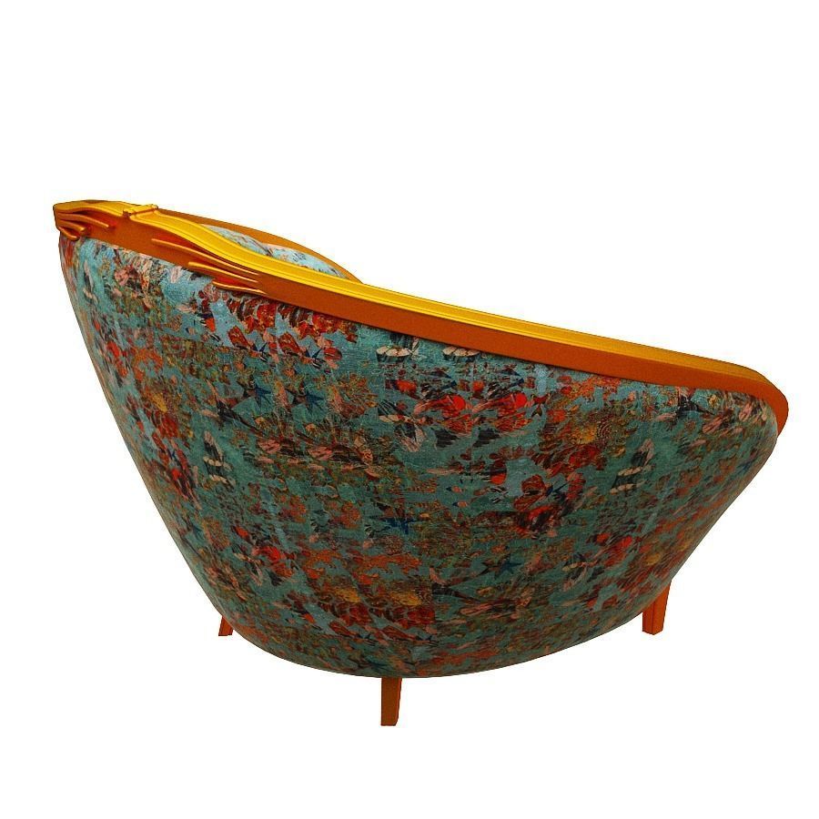 Armchair orange and chair with floral pattern Low-poly 3D model_3