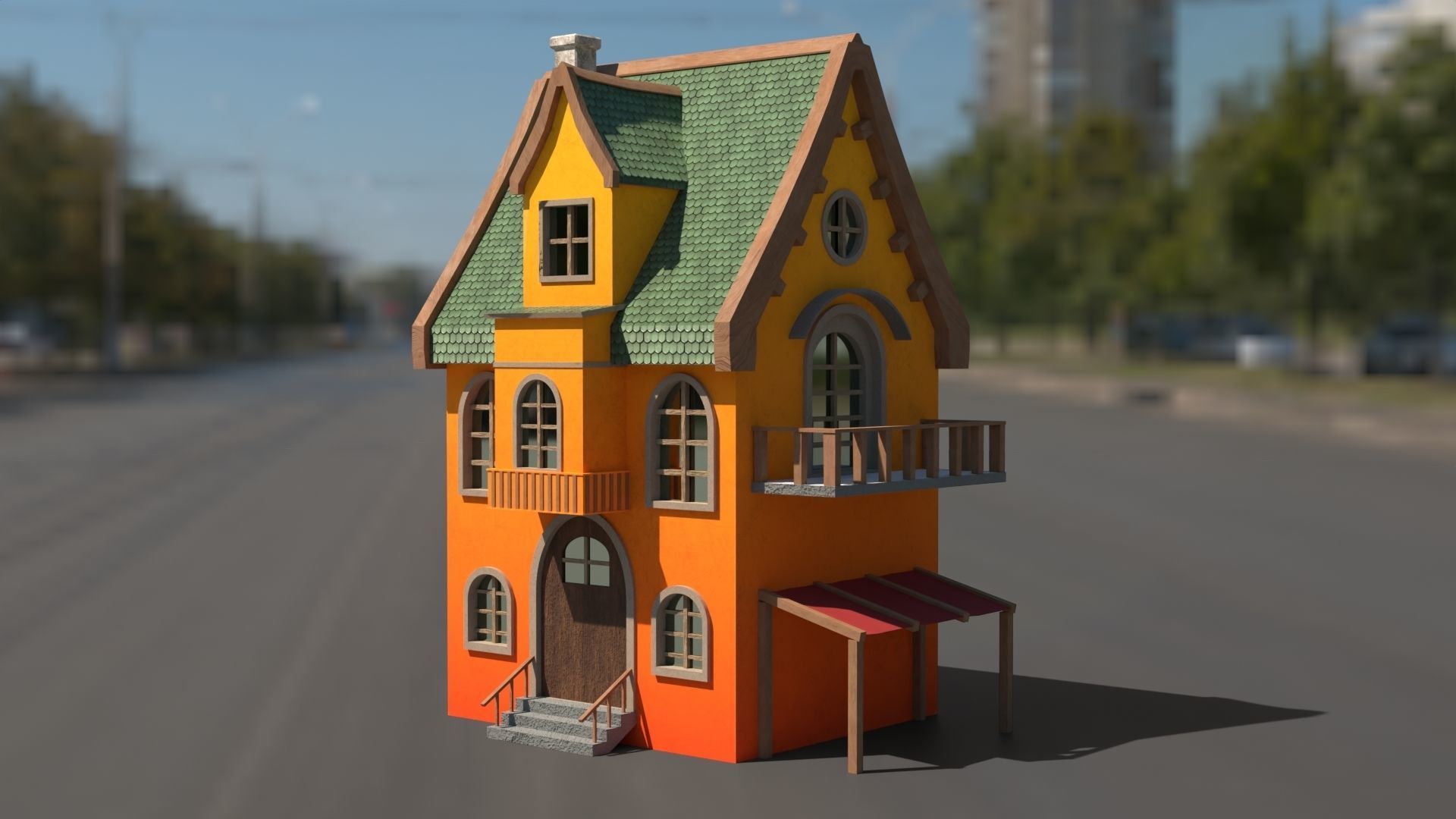 Cartoon house 3D model Low-poly 3D model_24