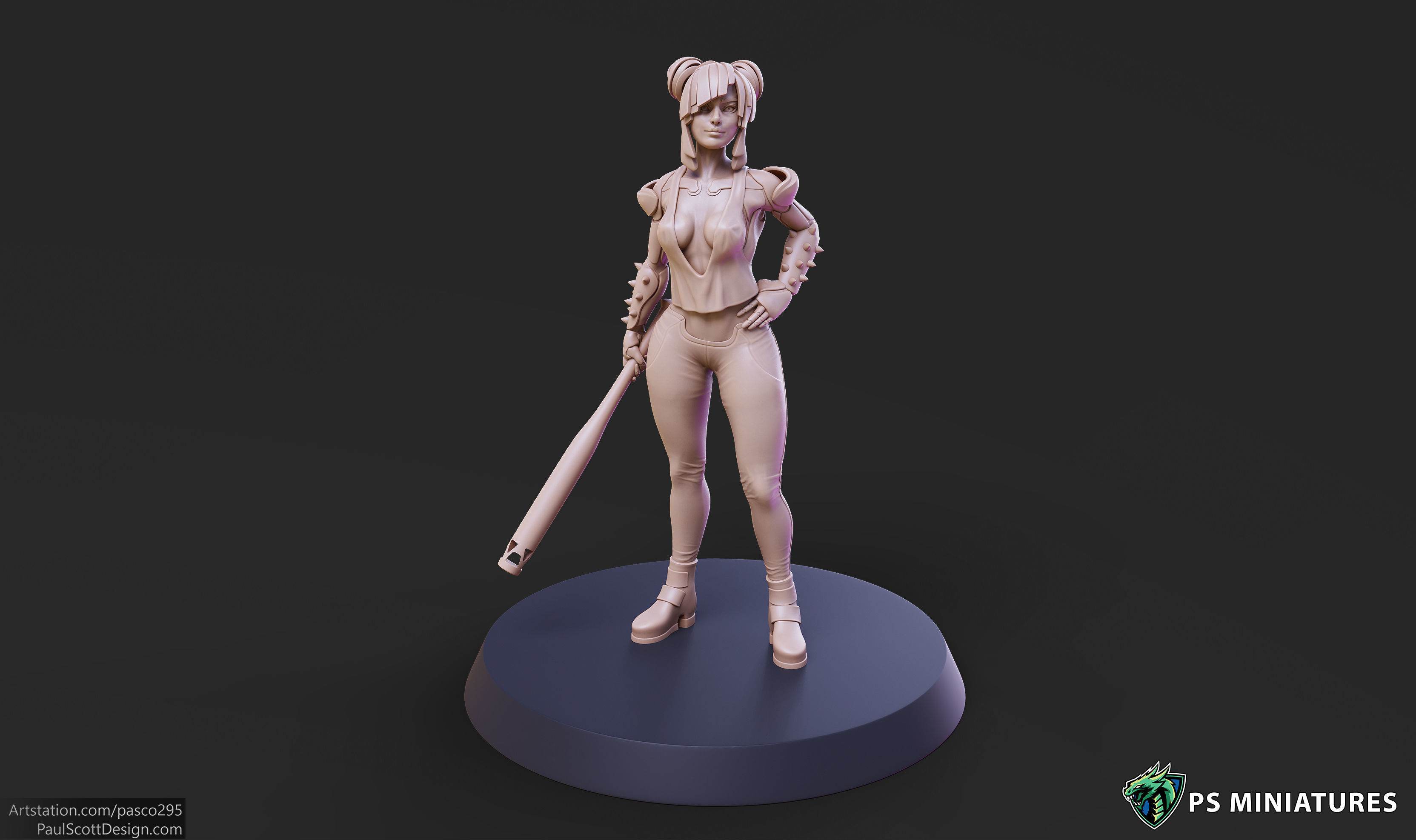 Cyberpunk Scrapper Girl Pose 1 - 3 Variants and Pinup 3D print model_7