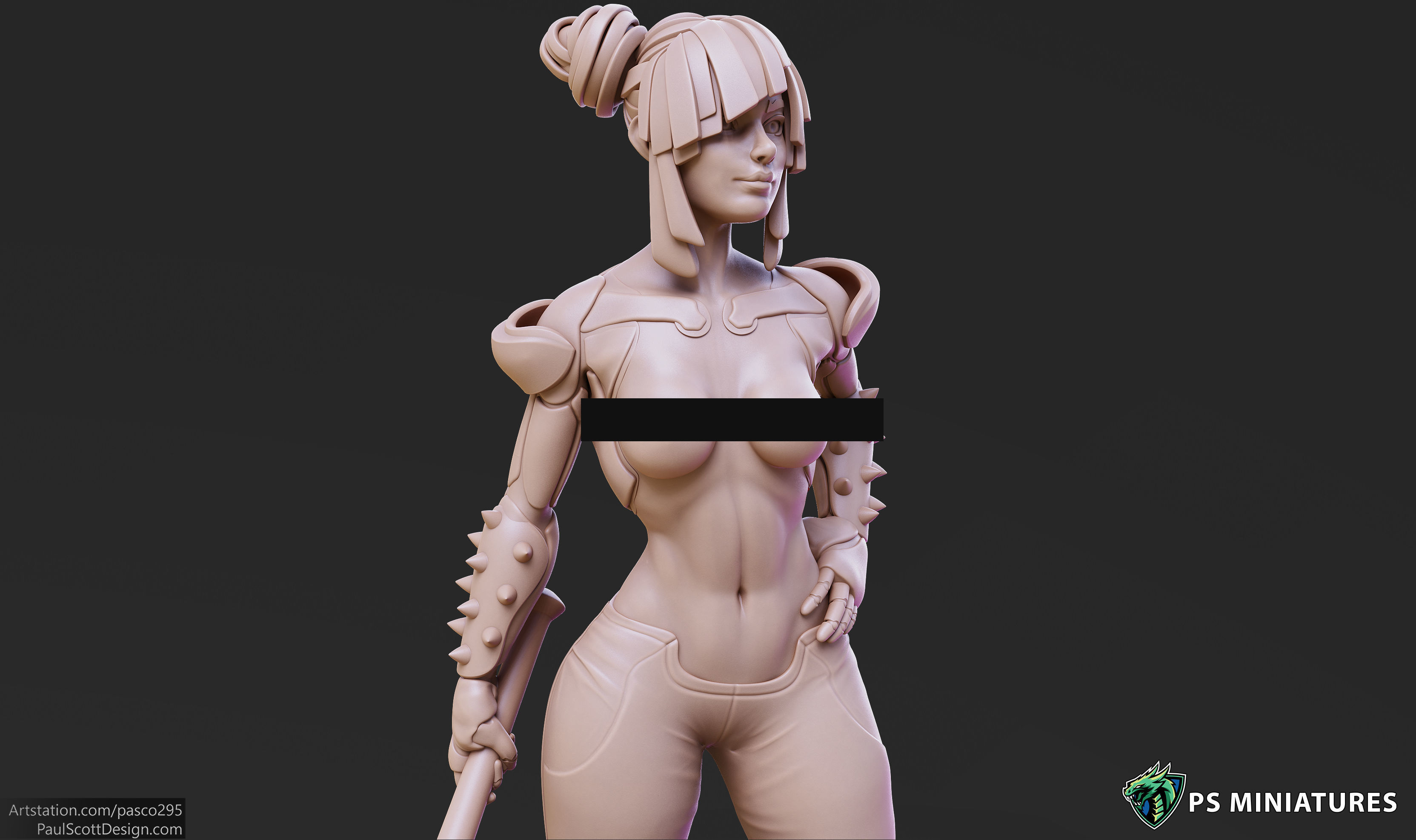 Cyberpunk Scrapper Girl Pose 1 - 3 Variants and Pinup 3D print model_6