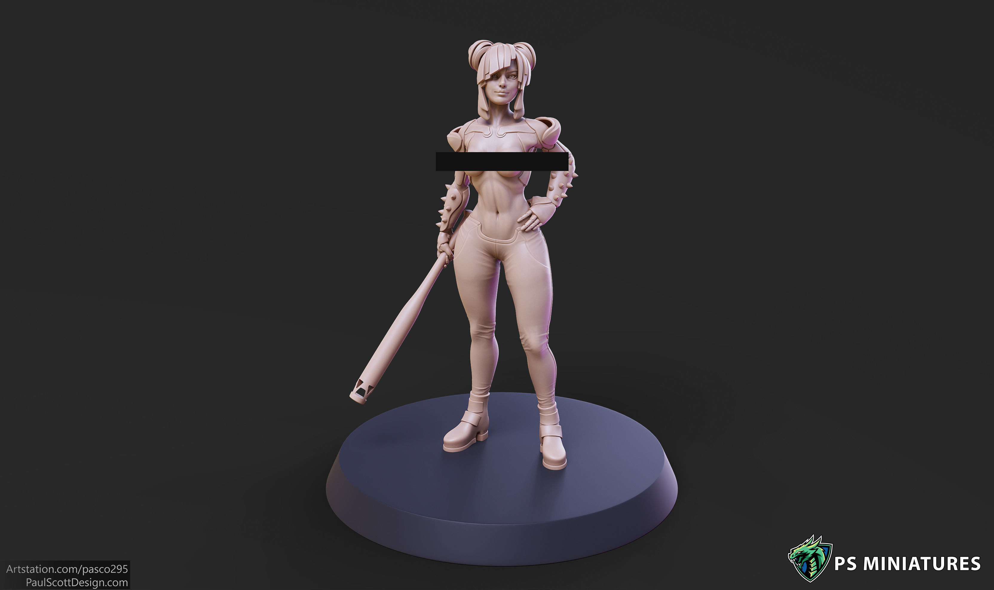 Cyberpunk Scrapper Girl Pose 1 - 3 Variants and Pinup 3D print model_11