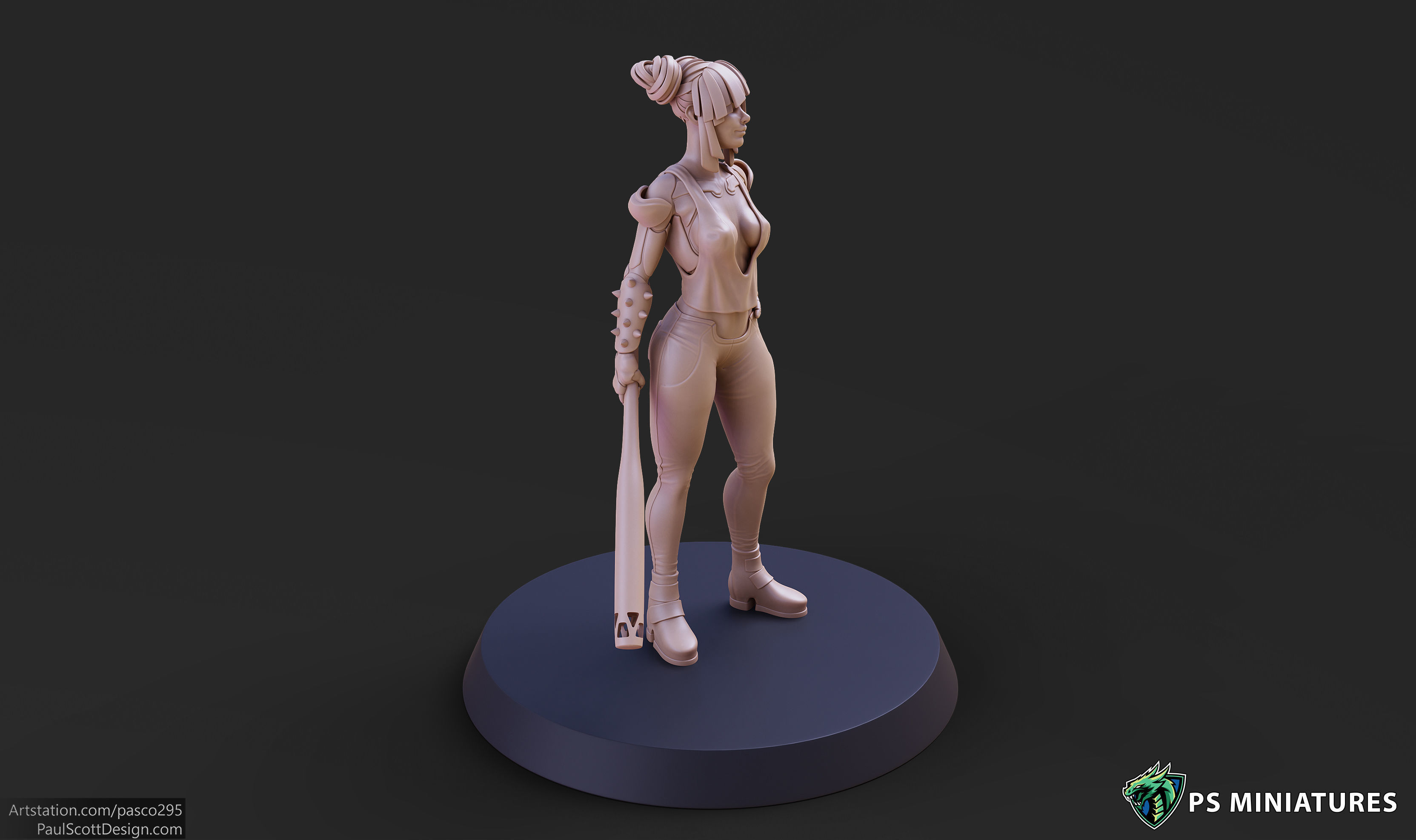 Cyberpunk Scrapper Girl Pose 1 - 3 Variants and Pinup 3D print model_10