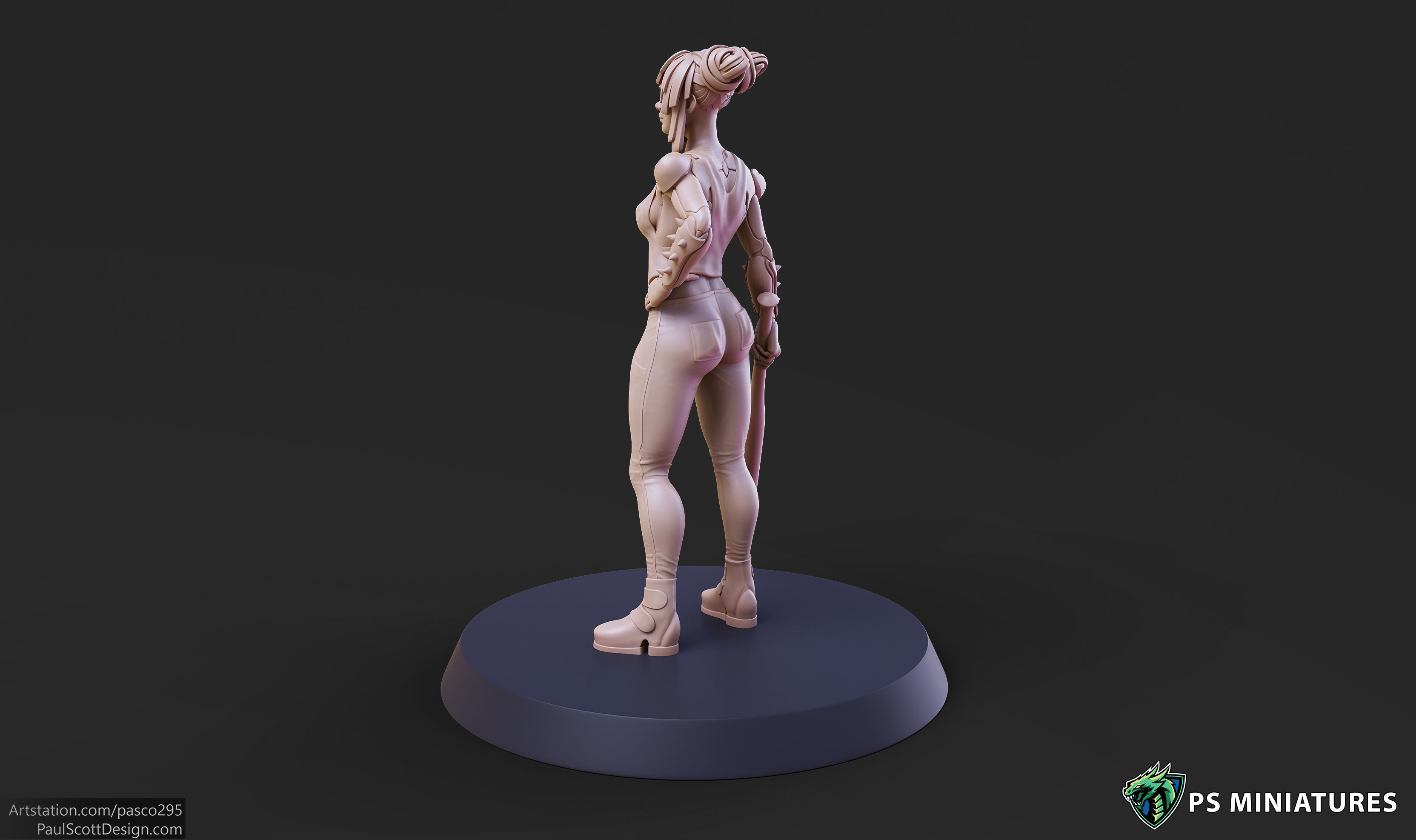 Cyberpunk Scrapper Girl Pose 1 - 3 Variants and Pinup 3D print model_9