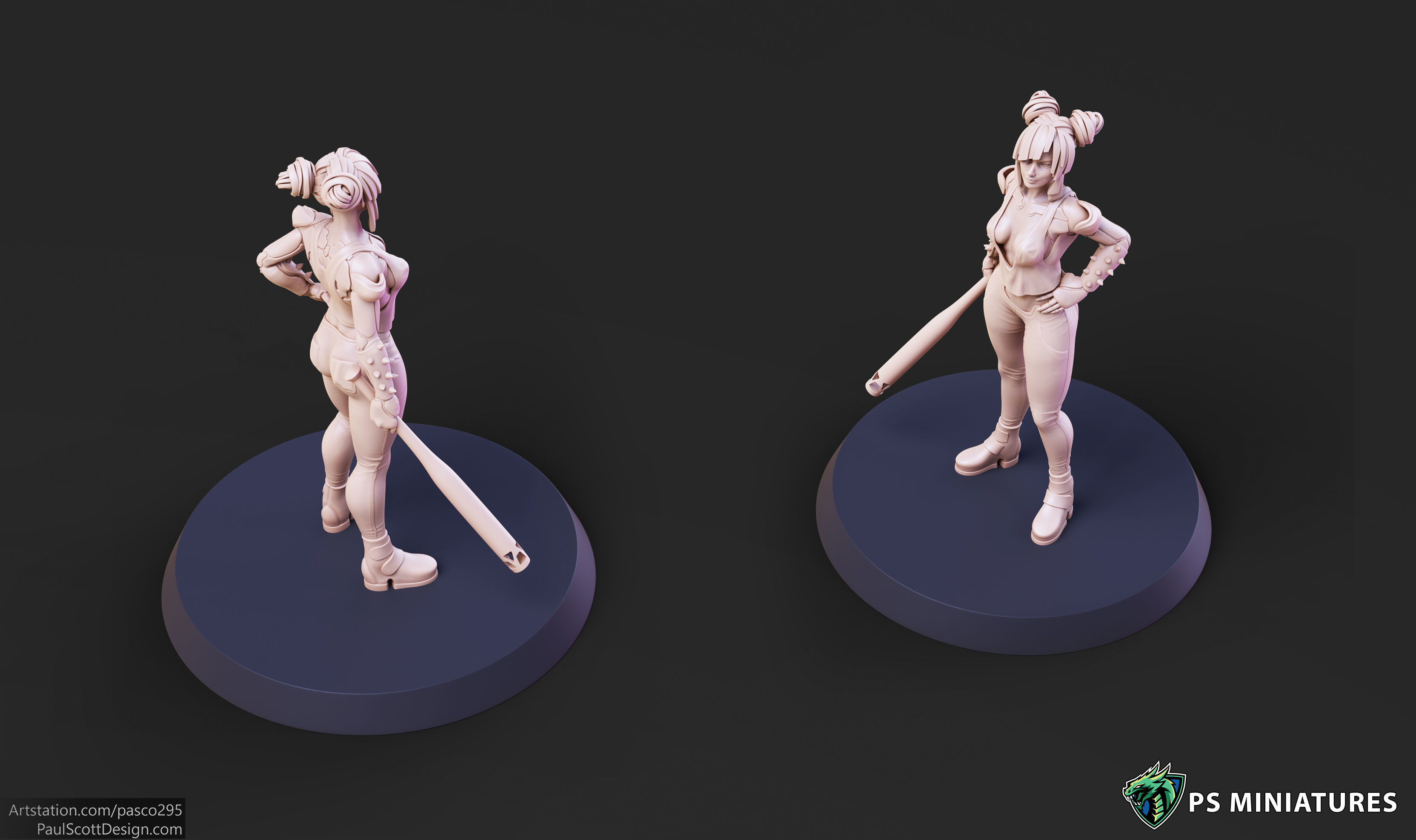 Cyberpunk Scrapper Girl Pose 1 - 3 Variants and Pinup 3D print model_3