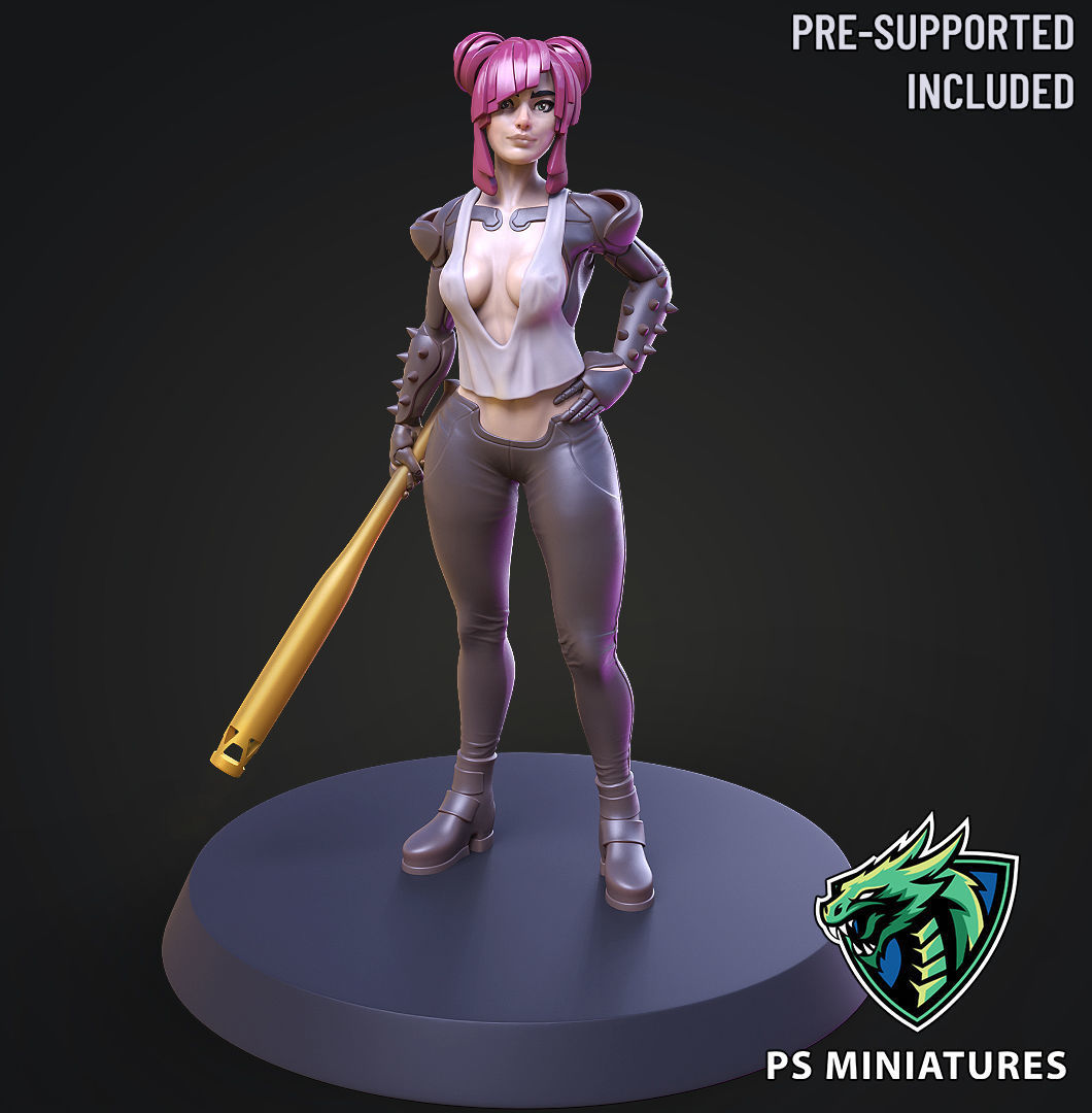 Cyberpunk Scrapper Girl Pose 1 - 3 Variants and Pinup 3D print model_12