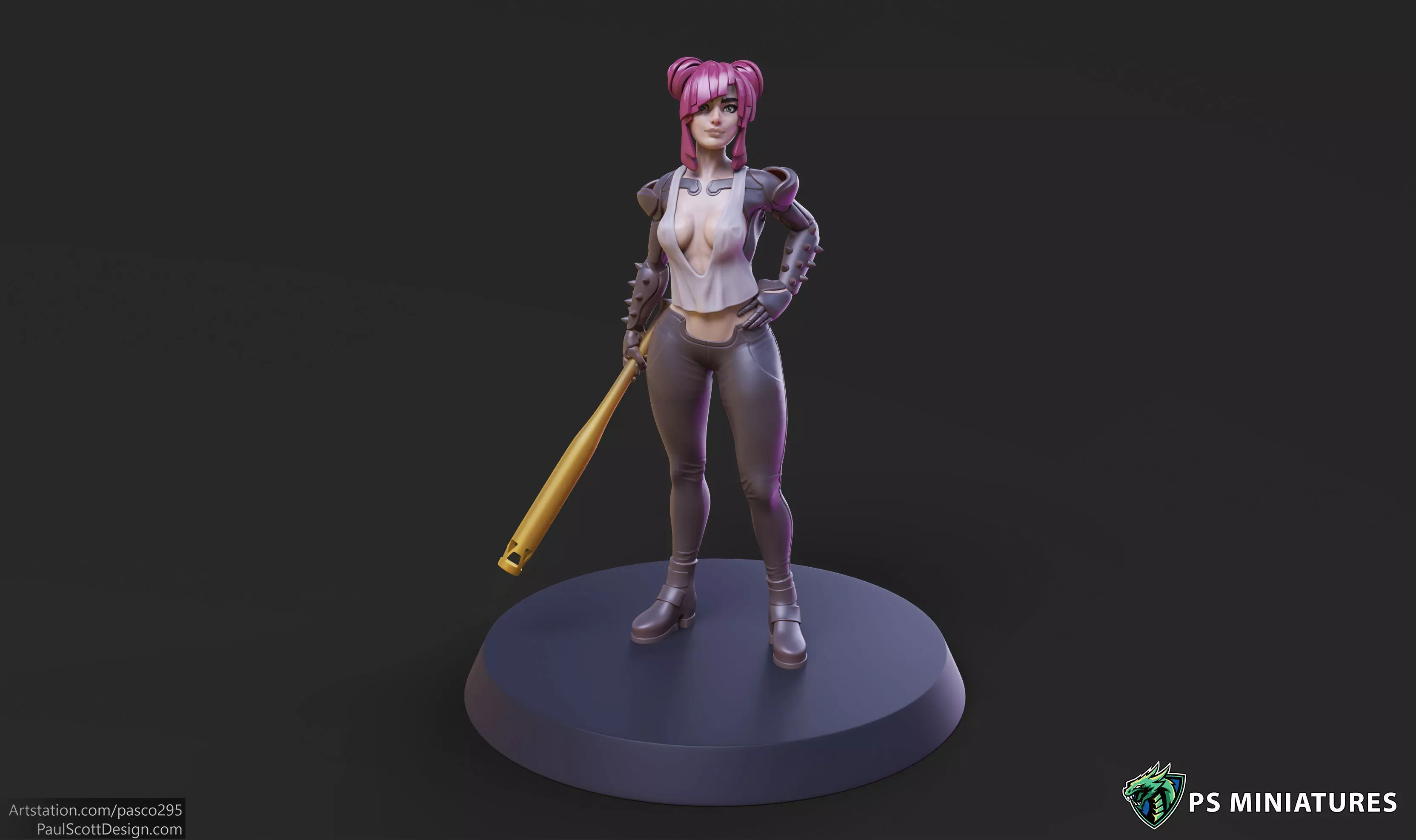 Cyberpunk Scrapper Girl Pose 1 - 3 Variants and Pinup 3D print model_0