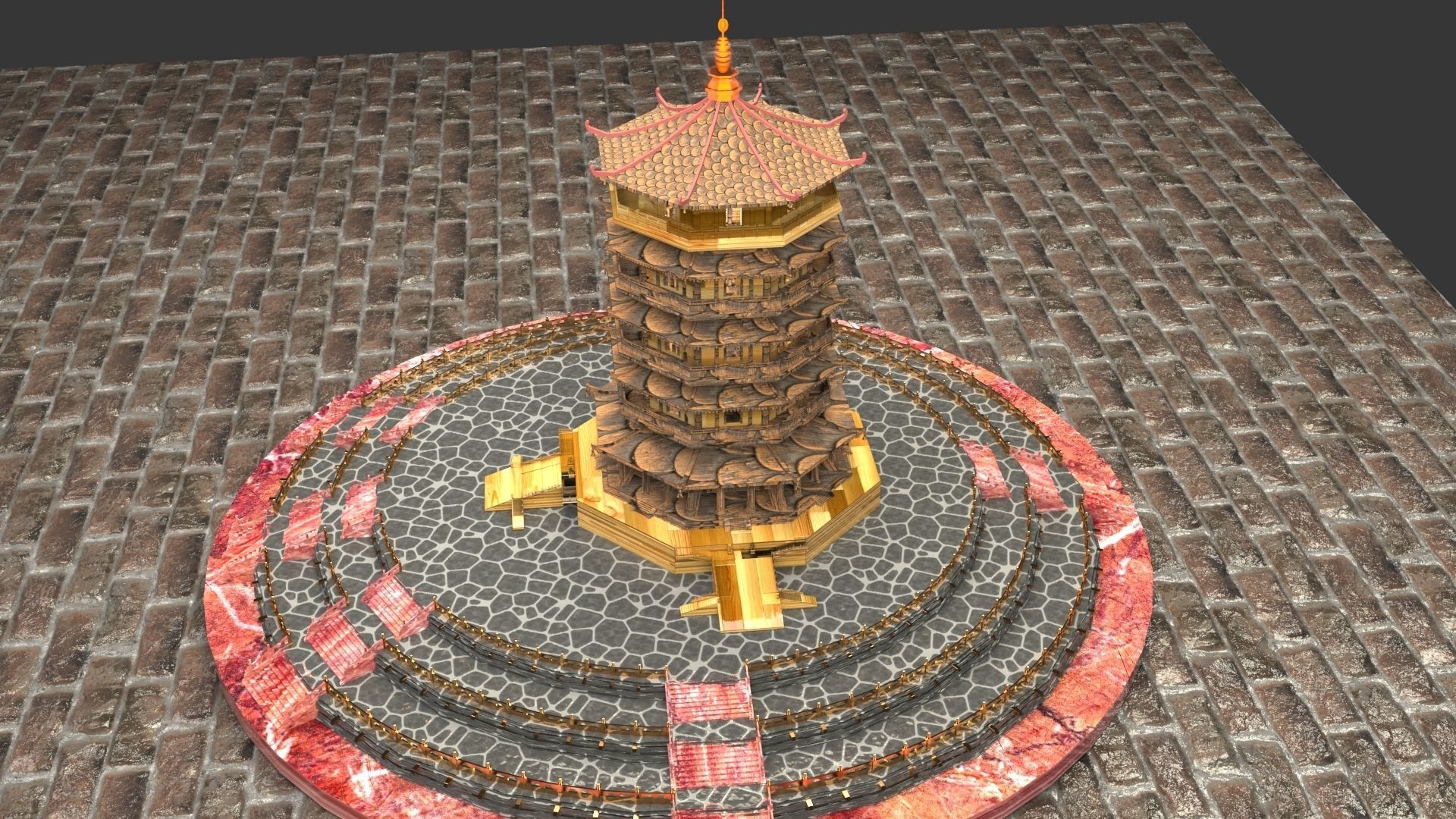 Chinese ancient  tower  3D model_1