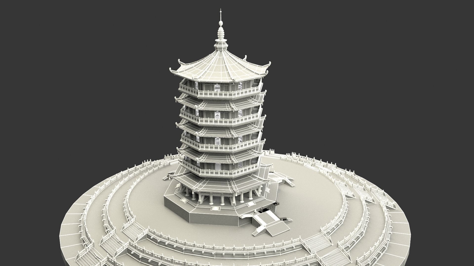 Chinese ancient  tower  3D model_7