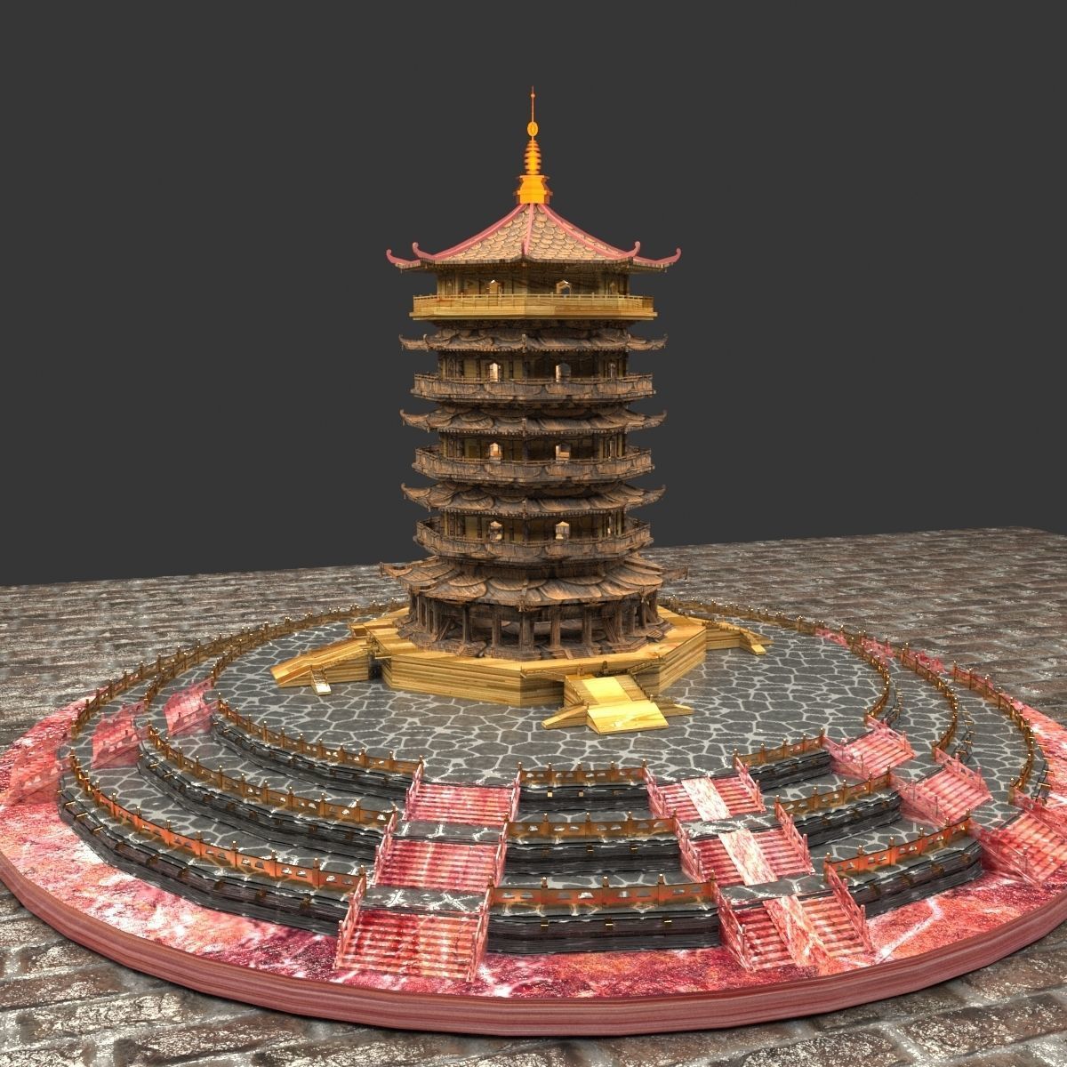 Chinese ancient  tower  3D model_5