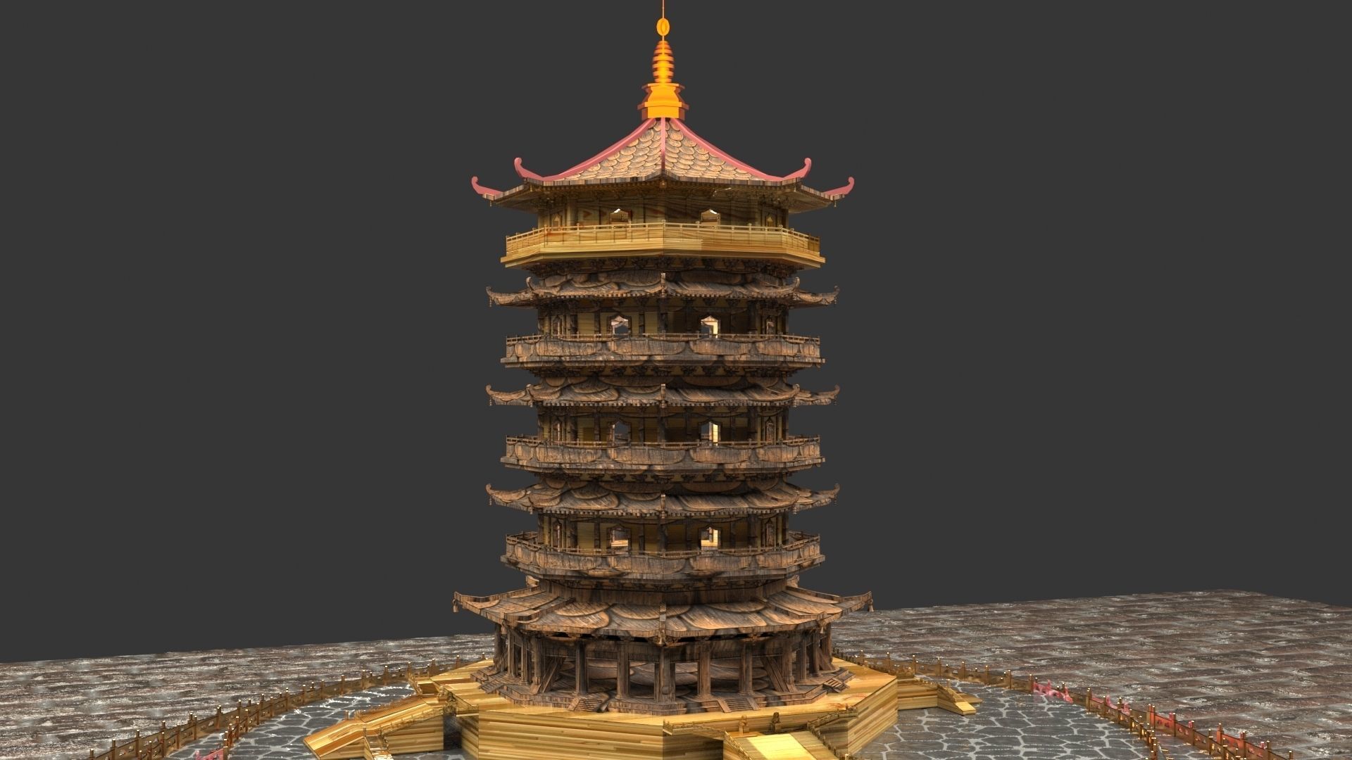 Chinese ancient  tower  3D model_4