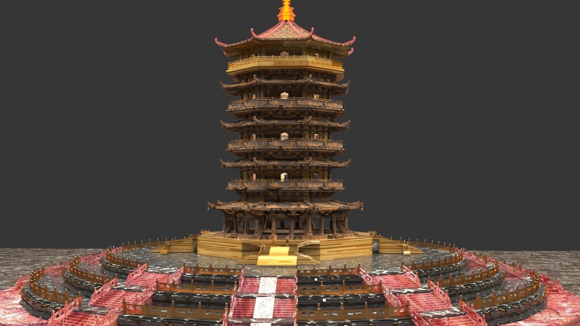 Chinese ancient  tower  3D model_2