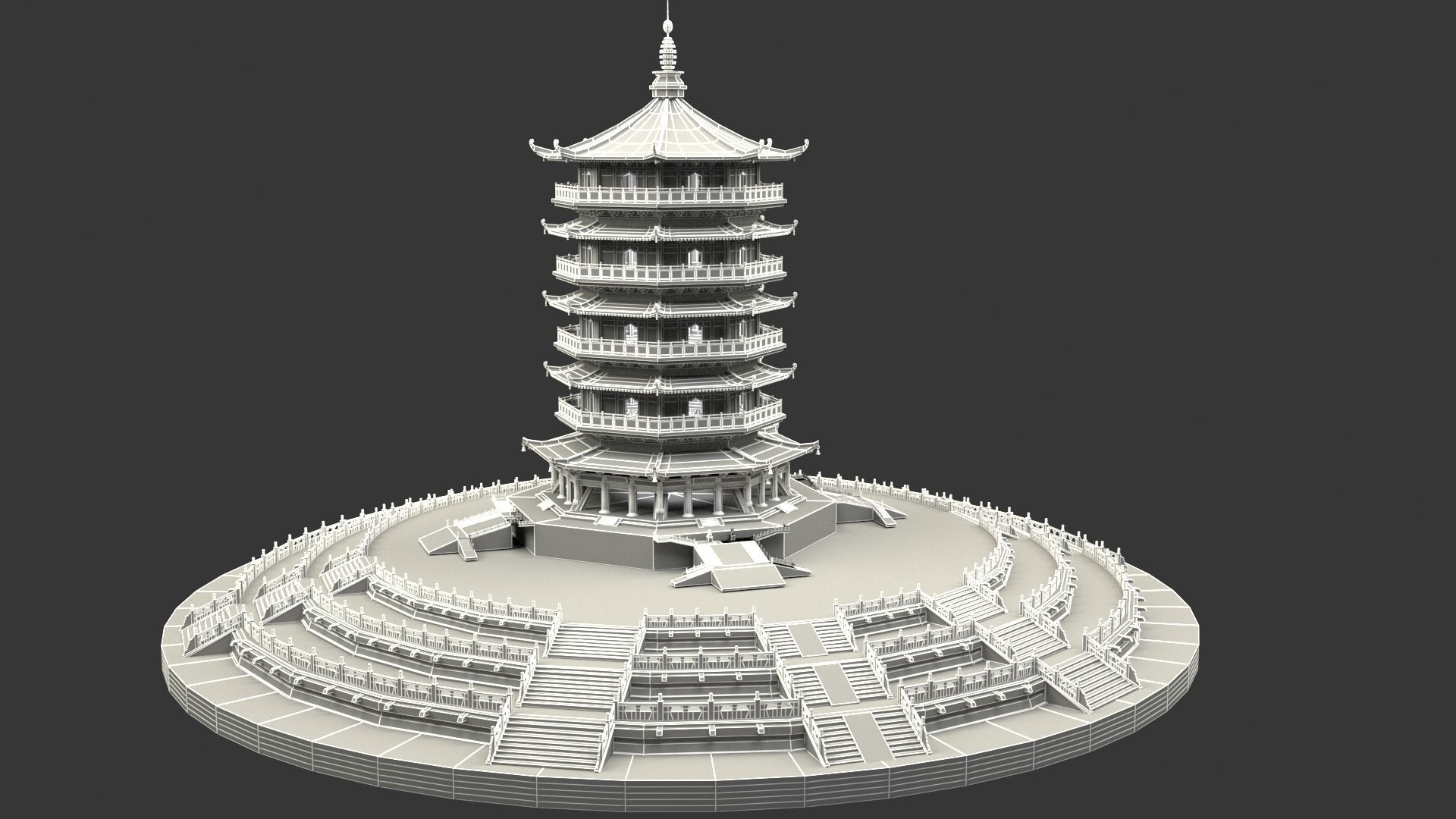 Chinese ancient  tower  3D model_6