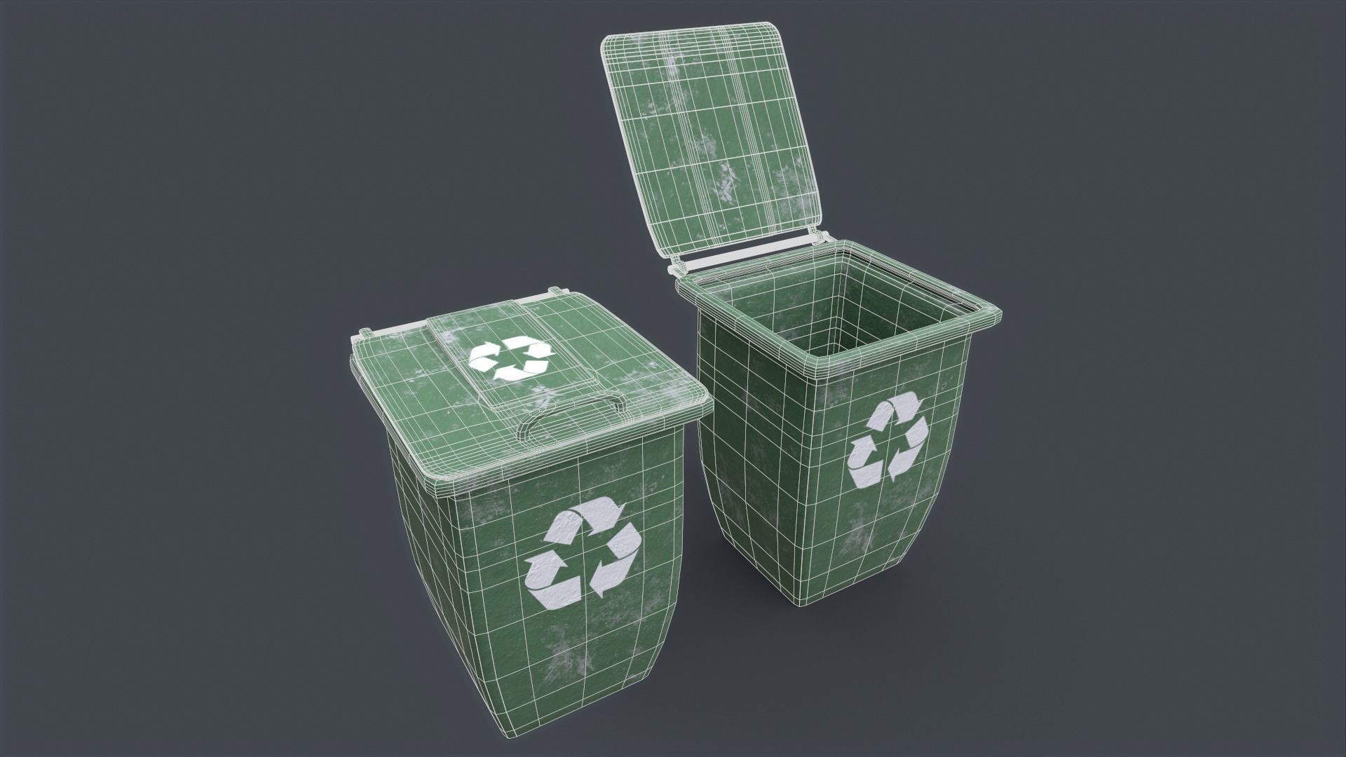 Recycle trash can game ready Low-poly 3D model_10