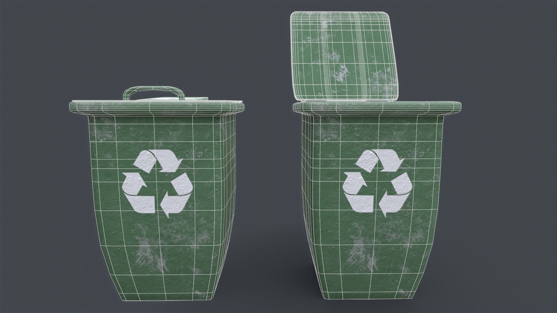 Recycle trash can game ready Low-poly 3D model_13