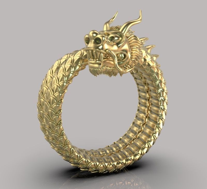 Chinese dragon ring textured with scales 3D print model_4