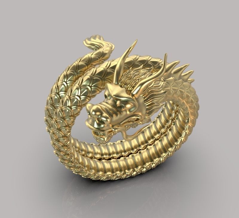 Chinese dragon ring textured with scales 3D print model_3