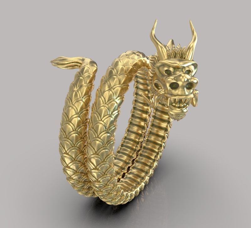 Chinese dragon ring textured with scales 3D print model_1