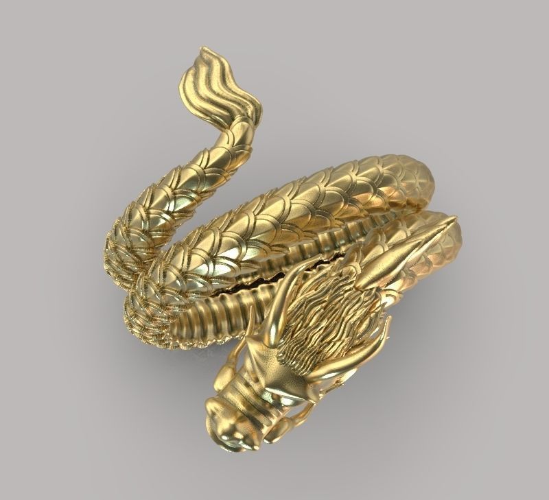Chinese dragon ring textured with scales 3D print model_5