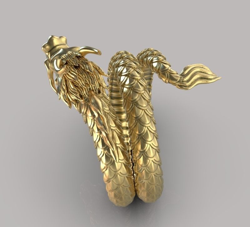 Chinese dragon ring textured with scales 3D print model_2