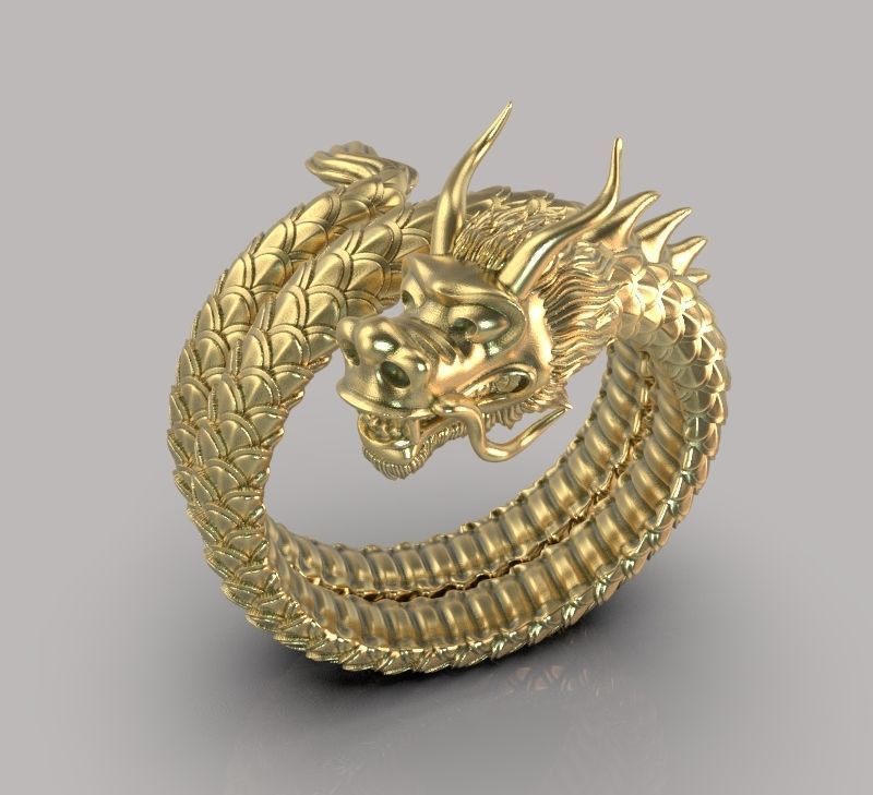 Chinese dragon ring textured with scales 3D print model_6