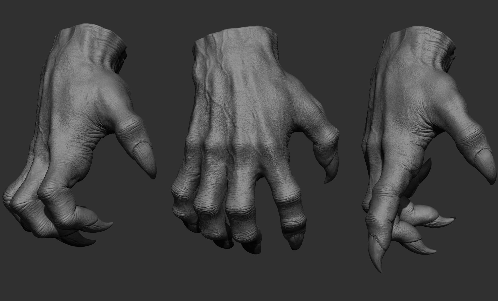 3 Creature hand poses Free 3D model_4
