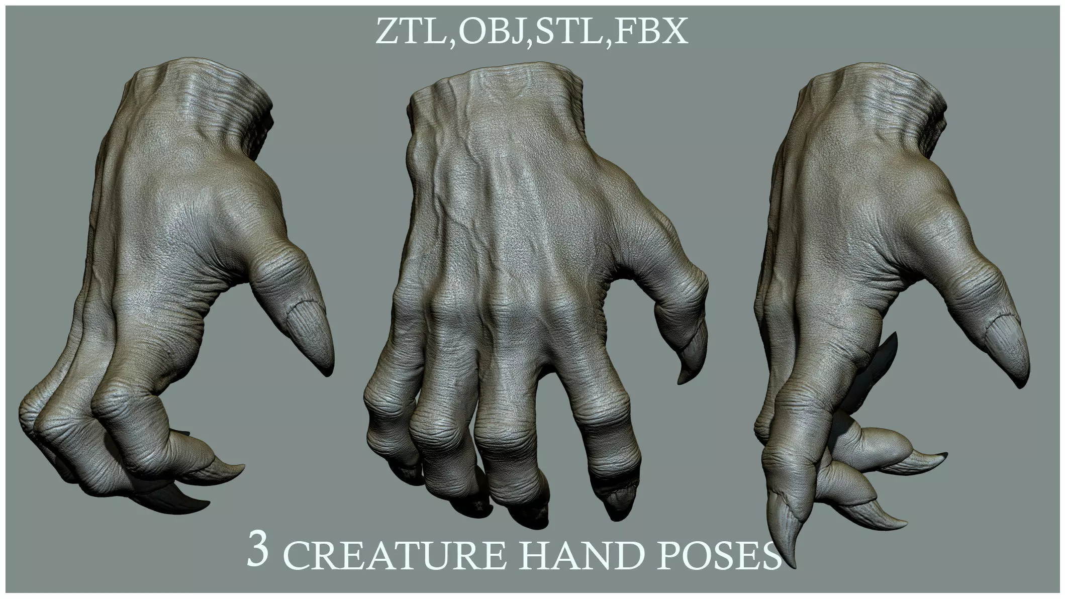 3 Creature hand poses Free 3D model_0