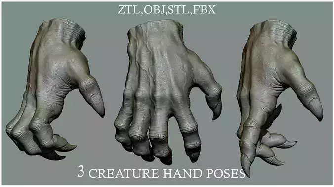 3 Creature hand poses Free 3D model