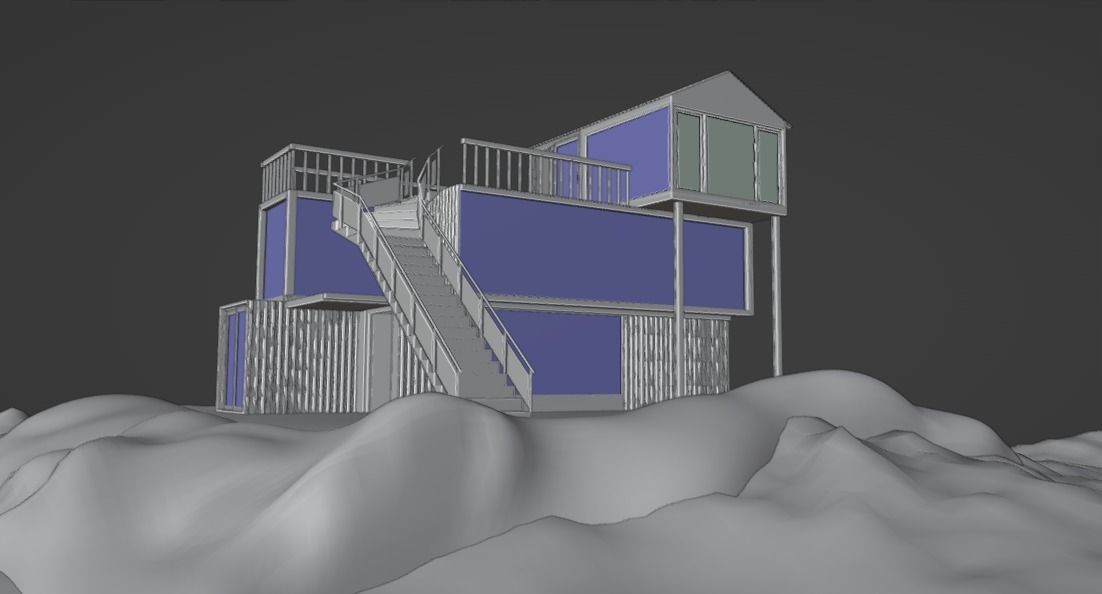 Modern Ship Container House with Outside Stair and Glass Design Low-poly 3D model_4