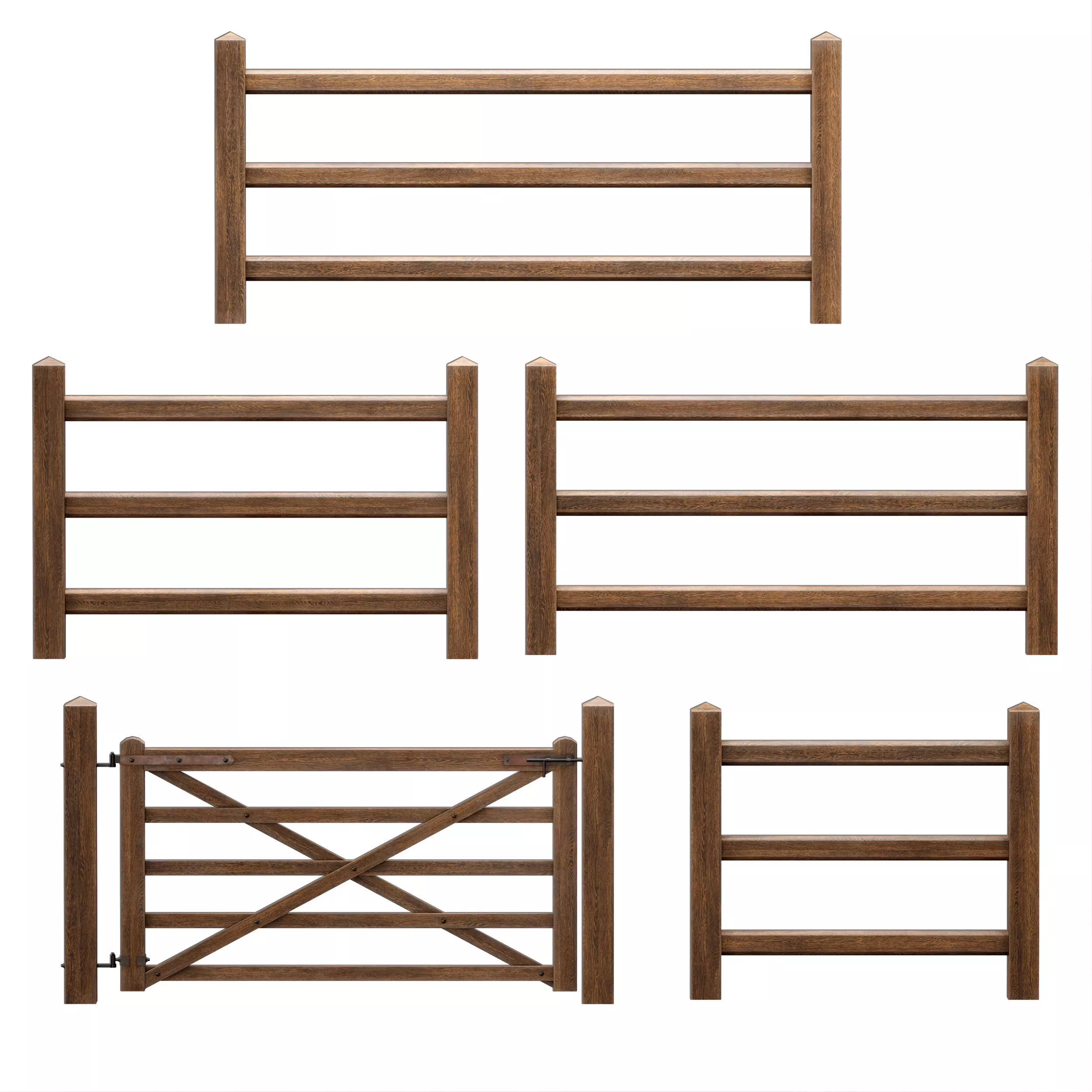 Horse paddock Wooden fence with a gate 3D model_0