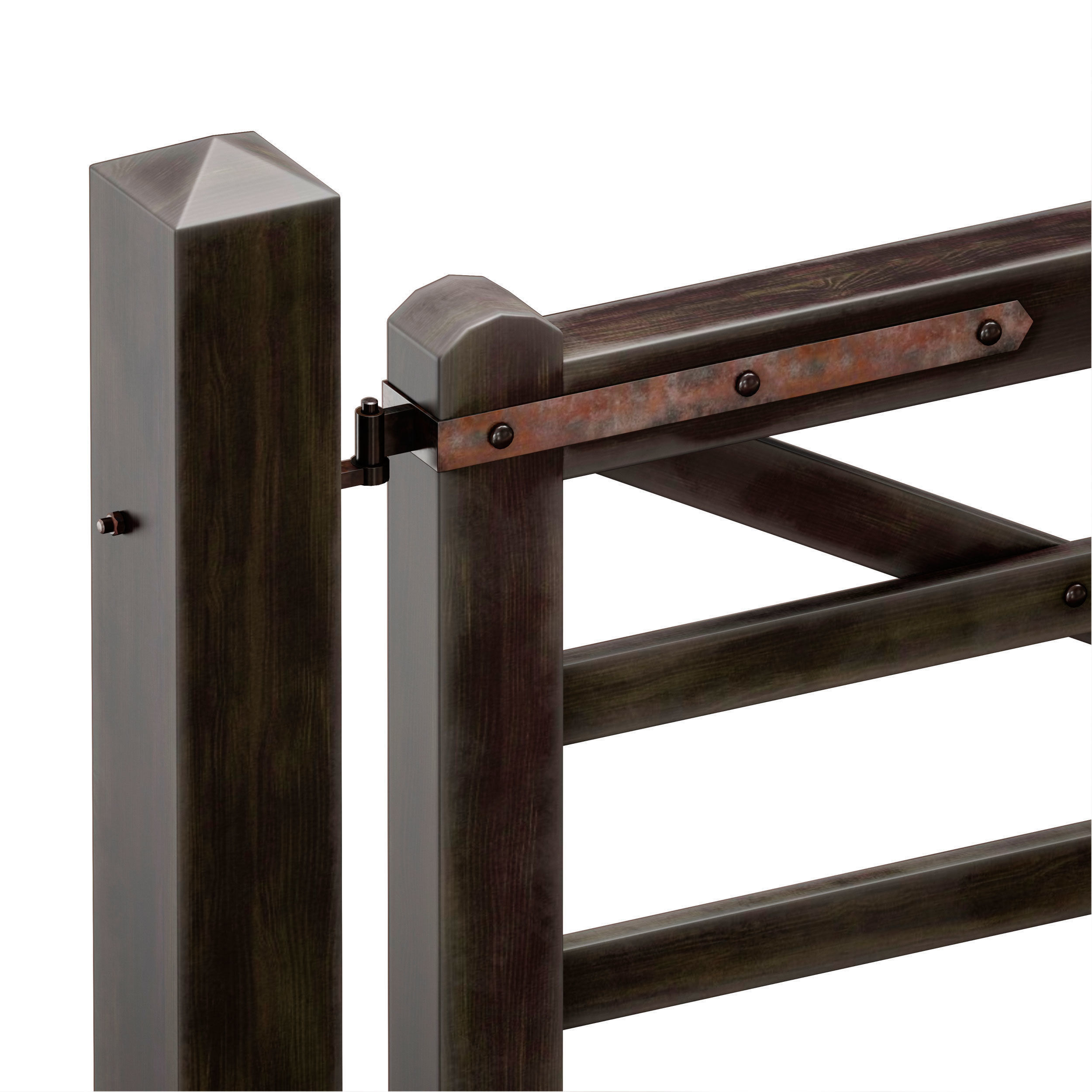 Horse paddock Wooden fence with a gate 3D model_5