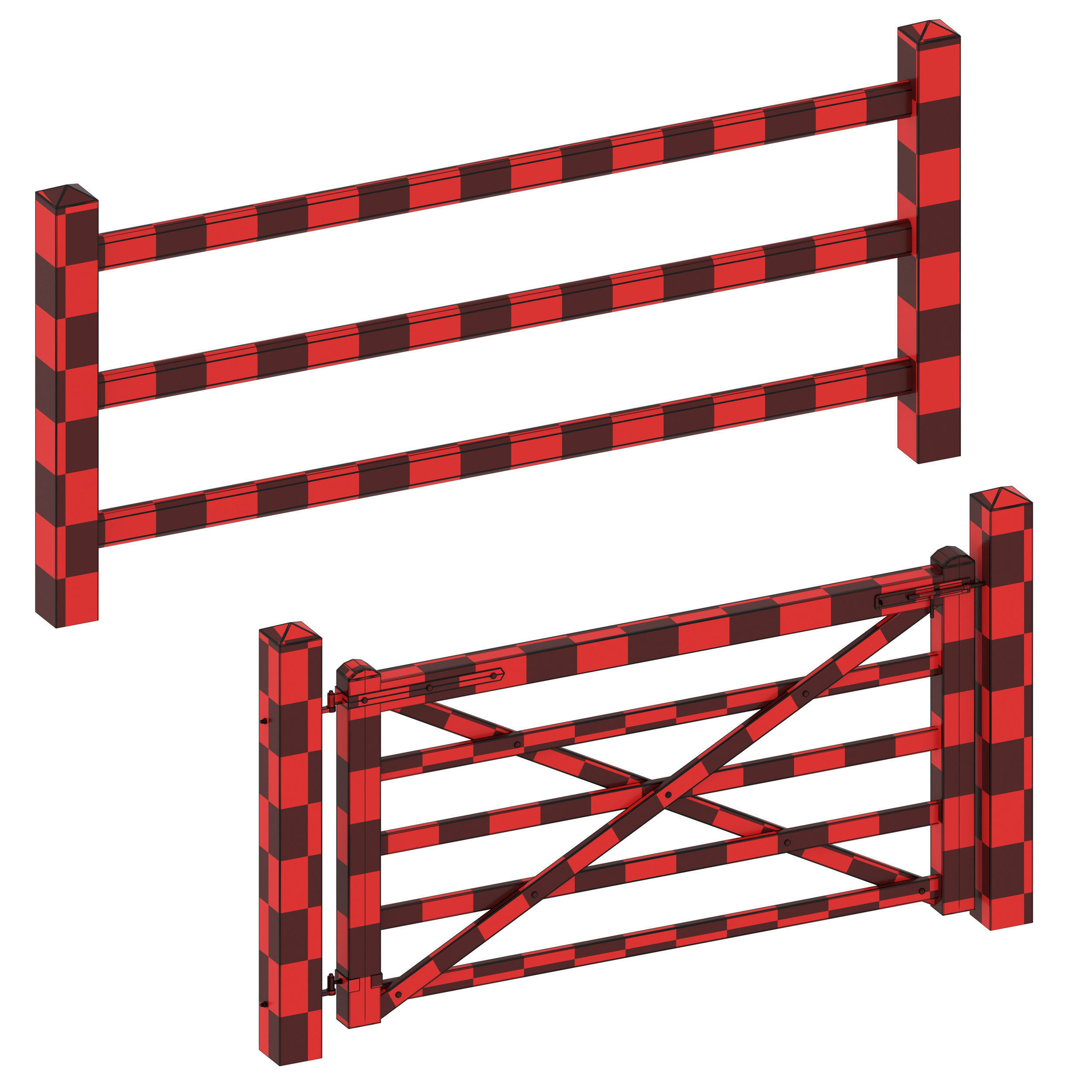 Horse paddock Wooden fence with a gate 3D model_10