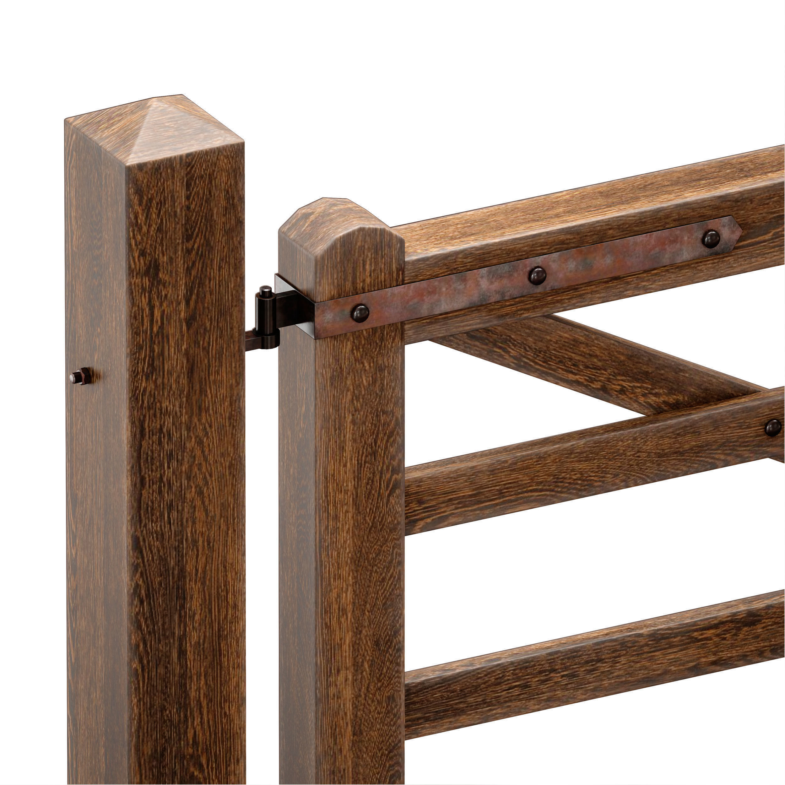 Horse paddock Wooden fence with a gate 3D model_2