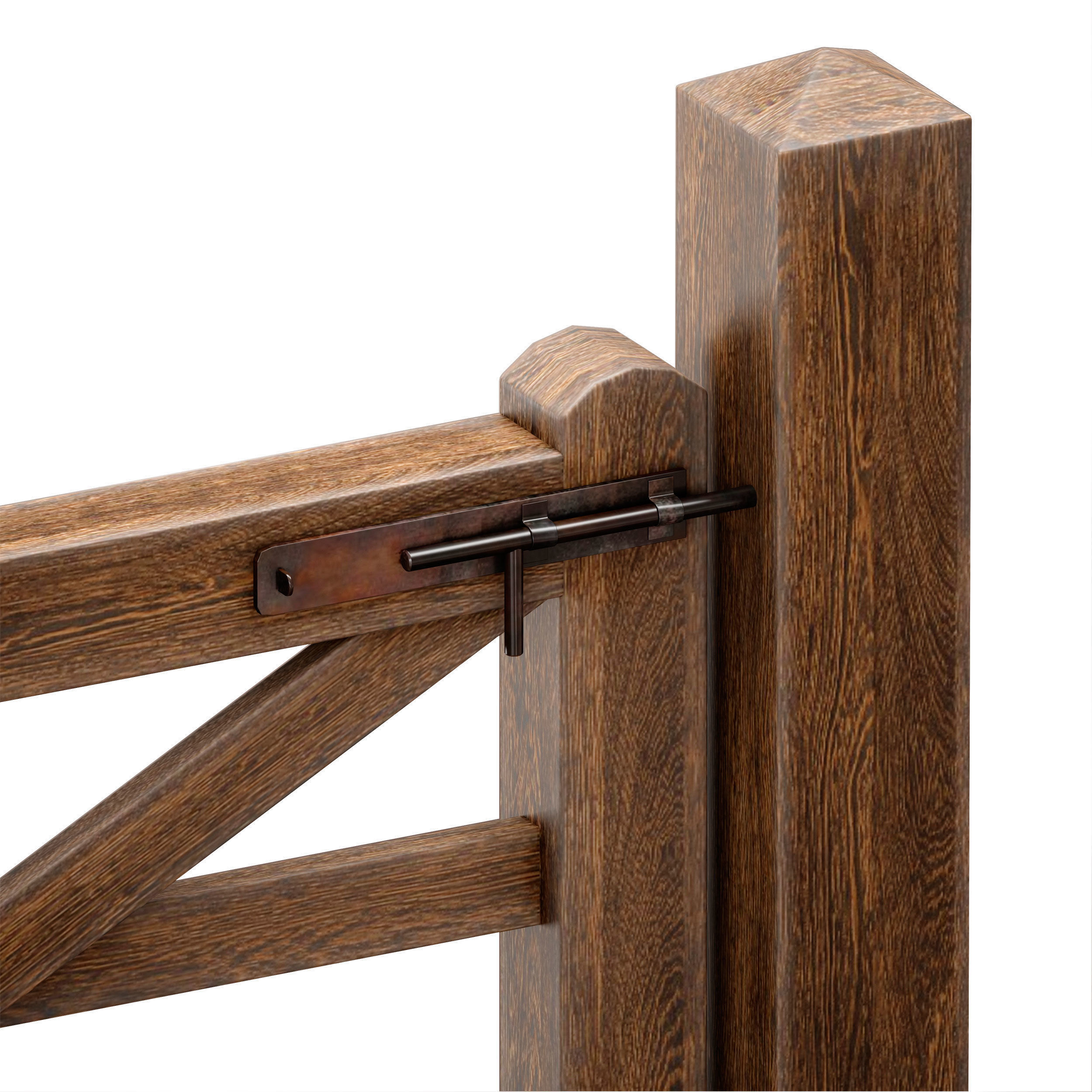 Horse paddock Wooden fence with a gate 3D model_3