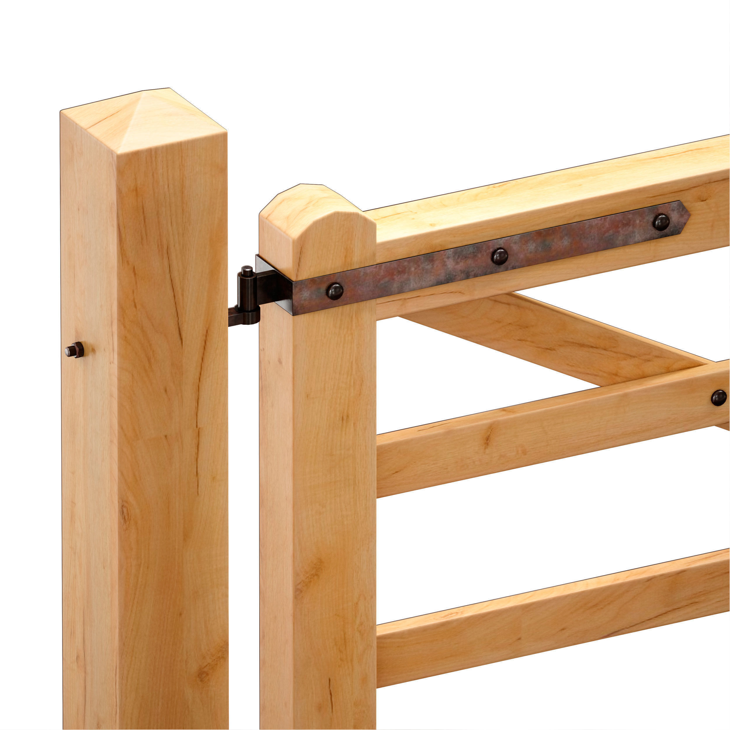 Horse paddock Wooden fence with a gate 3D model_8