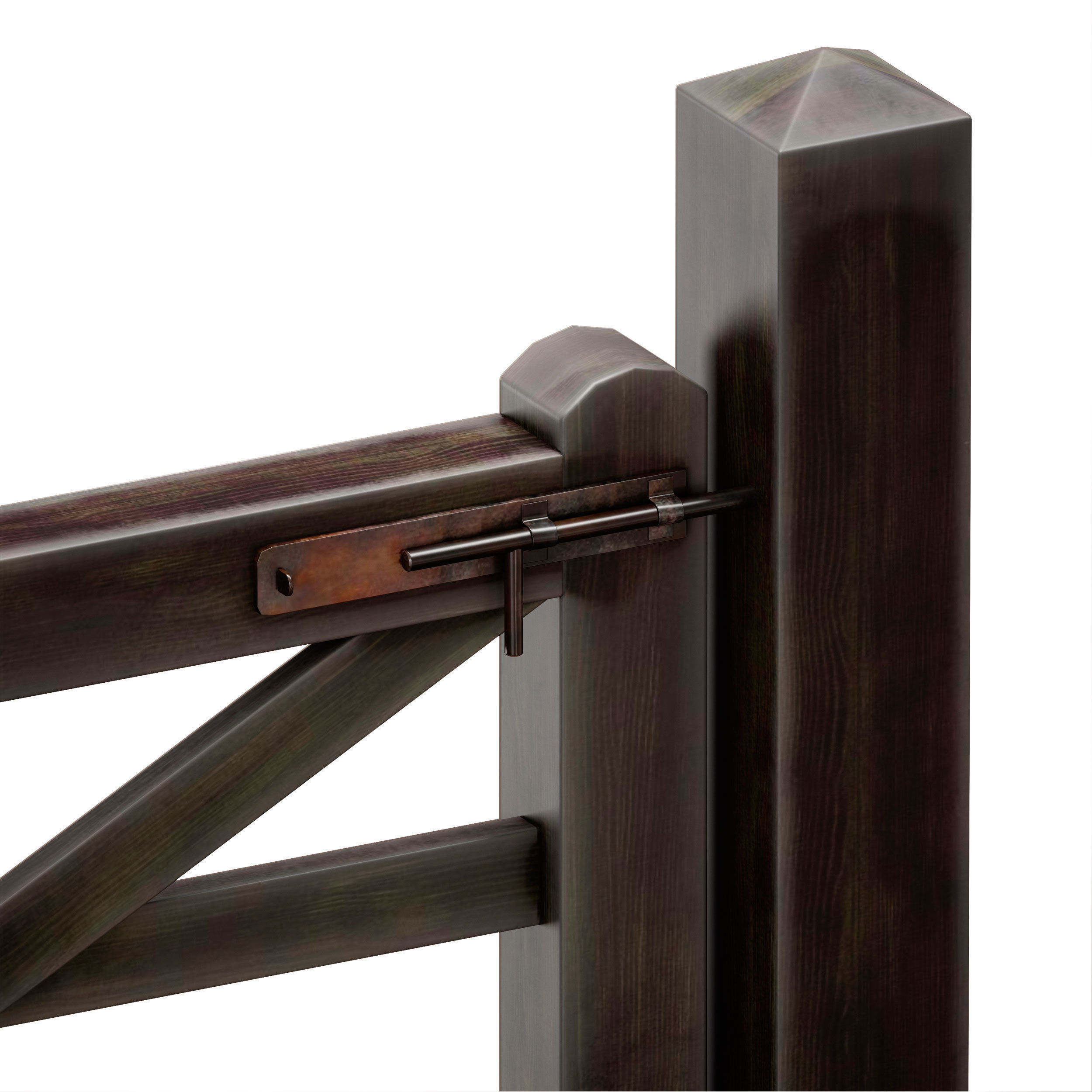 Horse paddock Wooden fence with a gate 3D model_6