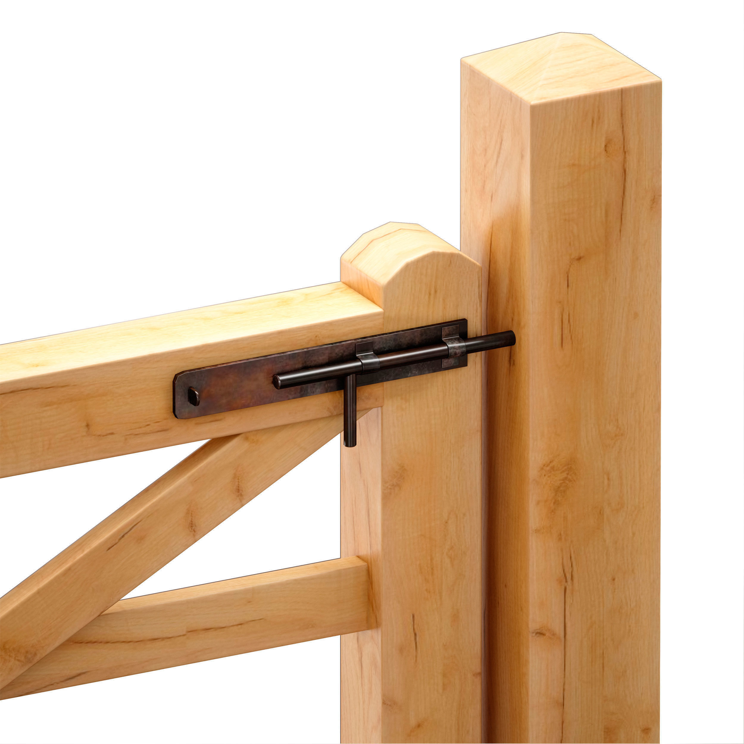 Horse paddock Wooden fence with a gate 3D model_9