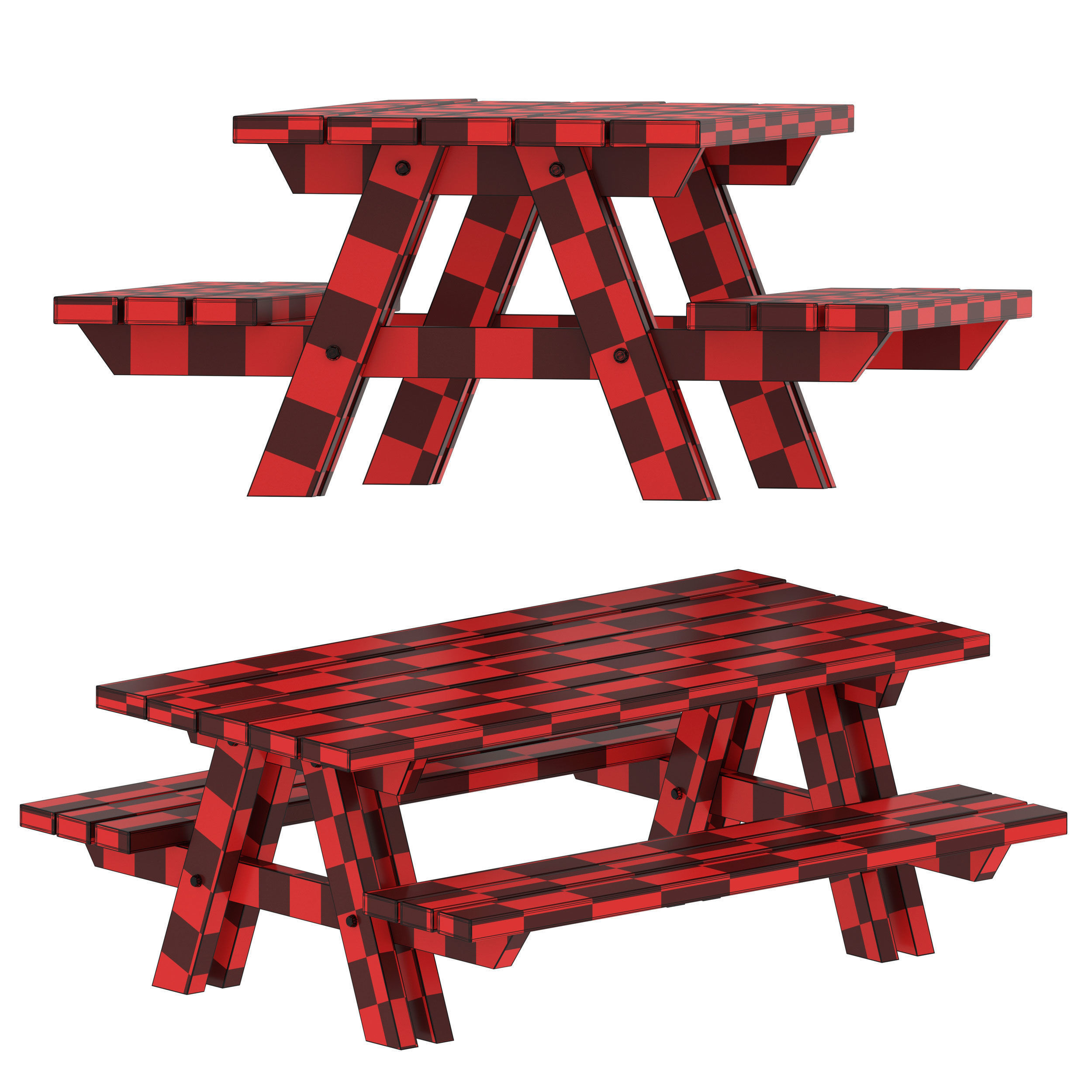 Outdoor Wooden Picnic Table 3D model_10