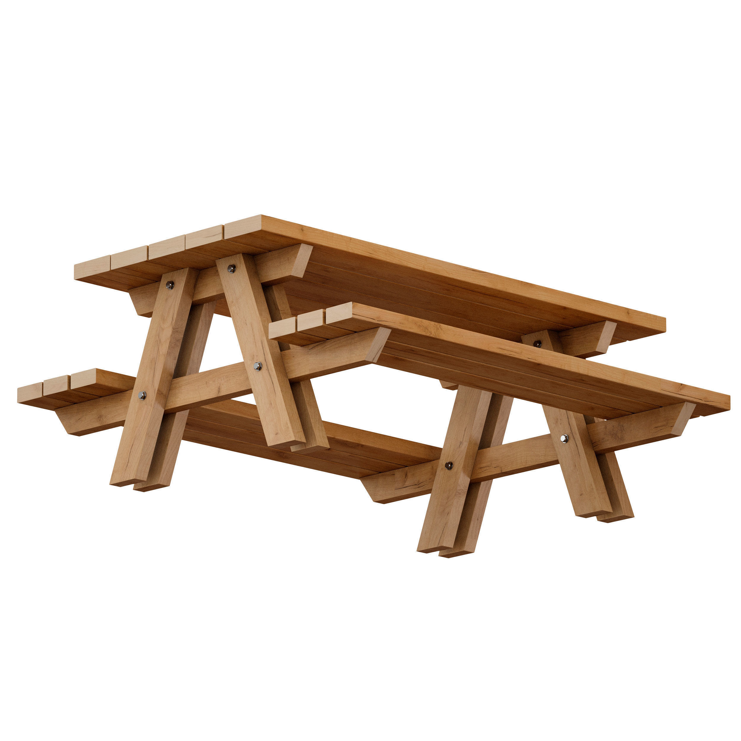 Outdoor Wooden Picnic Table 3D model_2