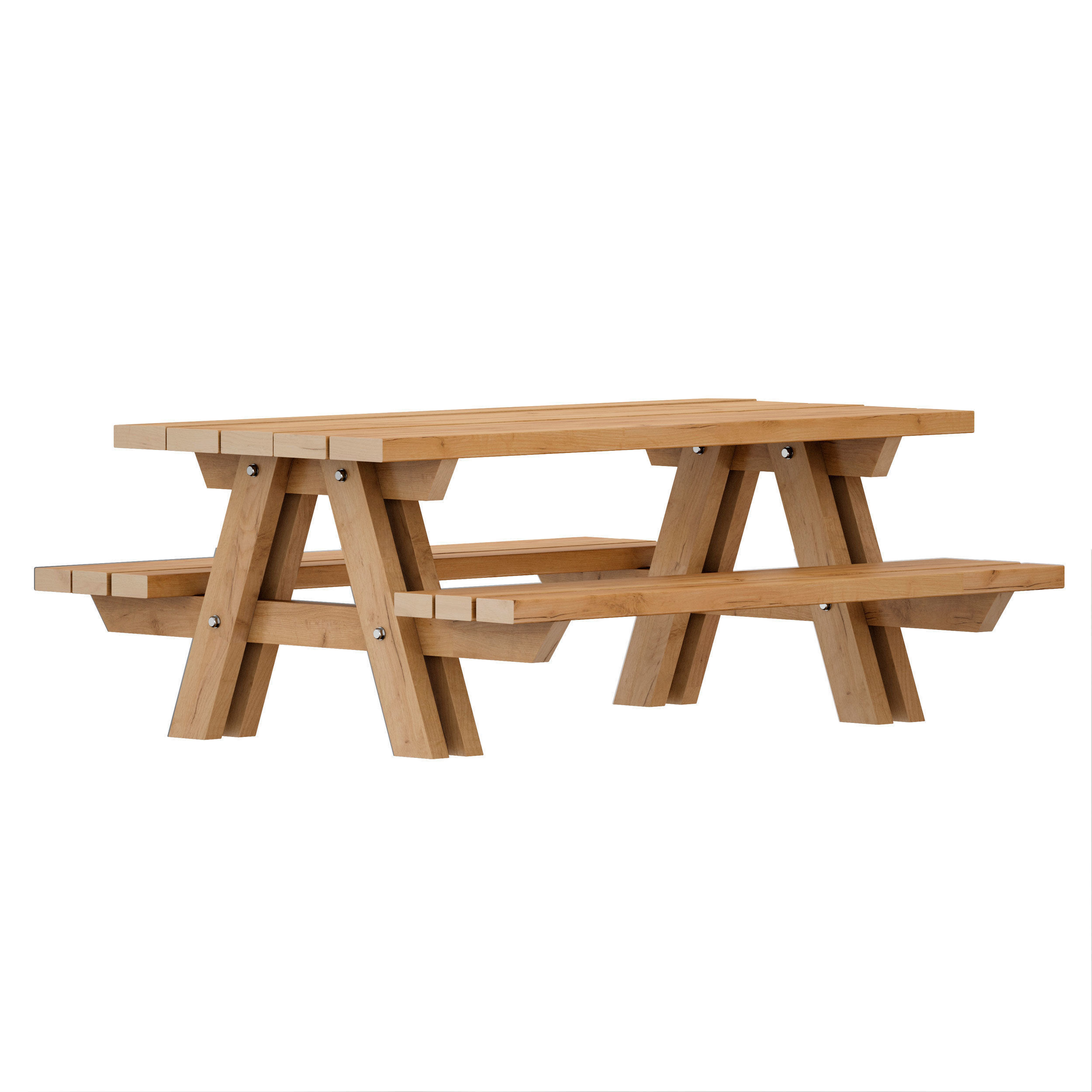 Outdoor Wooden Picnic Table 3D model_1
