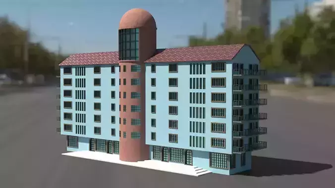 Building 3D model apartment on street Low-poly 3D model
