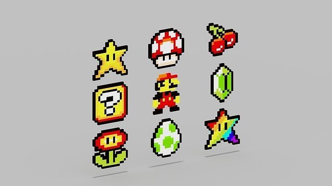 Super Mario Pixel Characters Low-poly 3D model