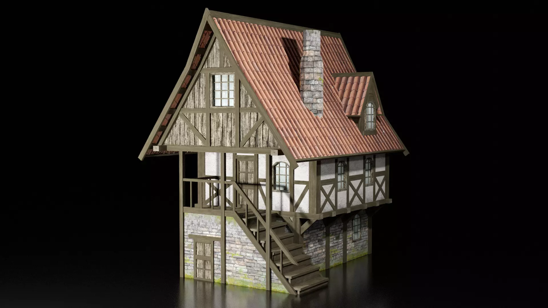 medieval house Low-poly 3D model