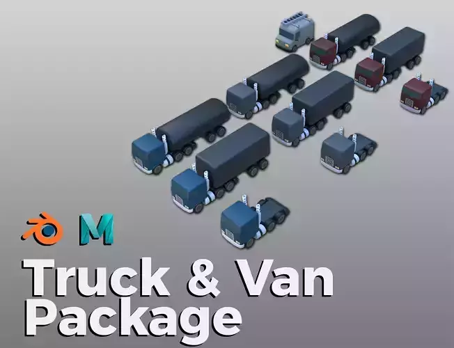 Truck and Van package Free low-poly 3D model