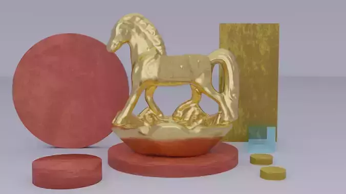 Gold horse ashtray high-poly 3D model