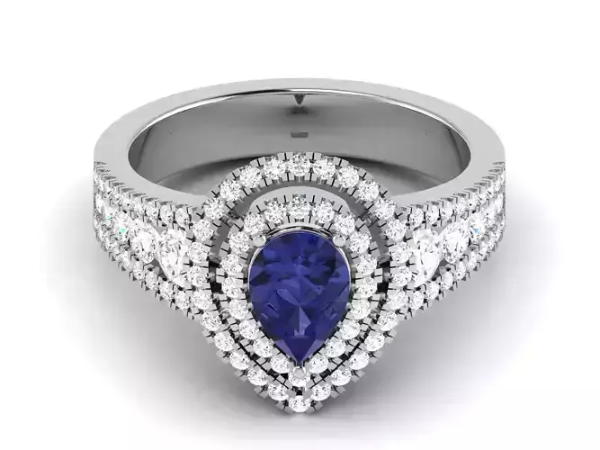 Women Solitaire Pear Stone Ring 3dm stl Render Detail 3D print model