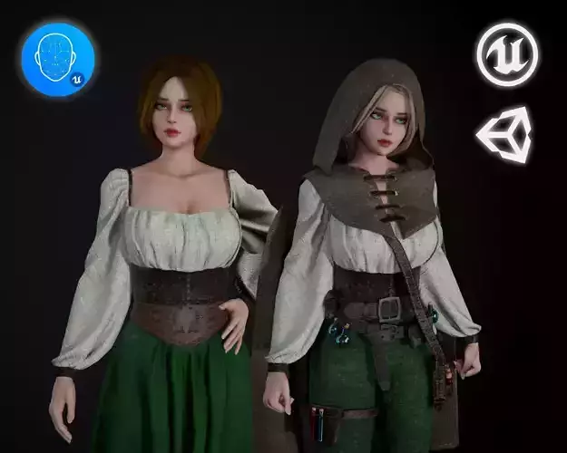 Medieval Harbelist Lady Low-poly 3D model
