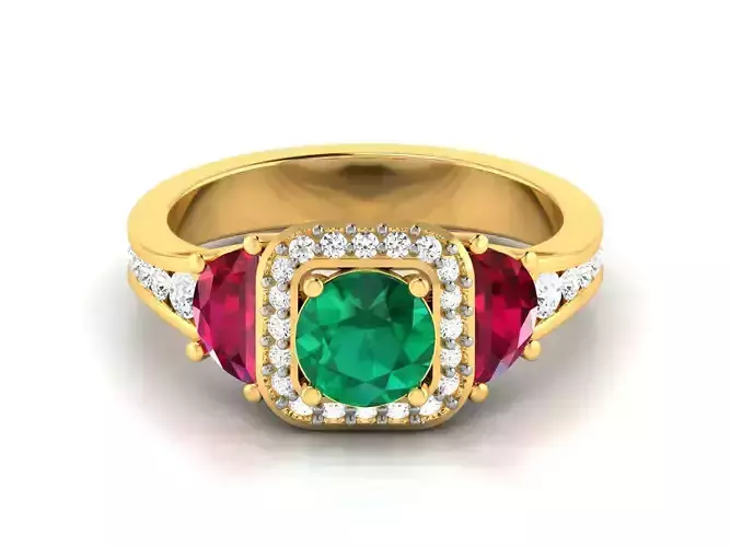 Green Stone Women Solitaire Ring 3dm stl Render Detail