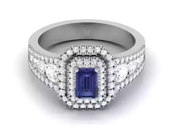 Women Solitaire Emerald Stone Ring 3dm stl Render Detail