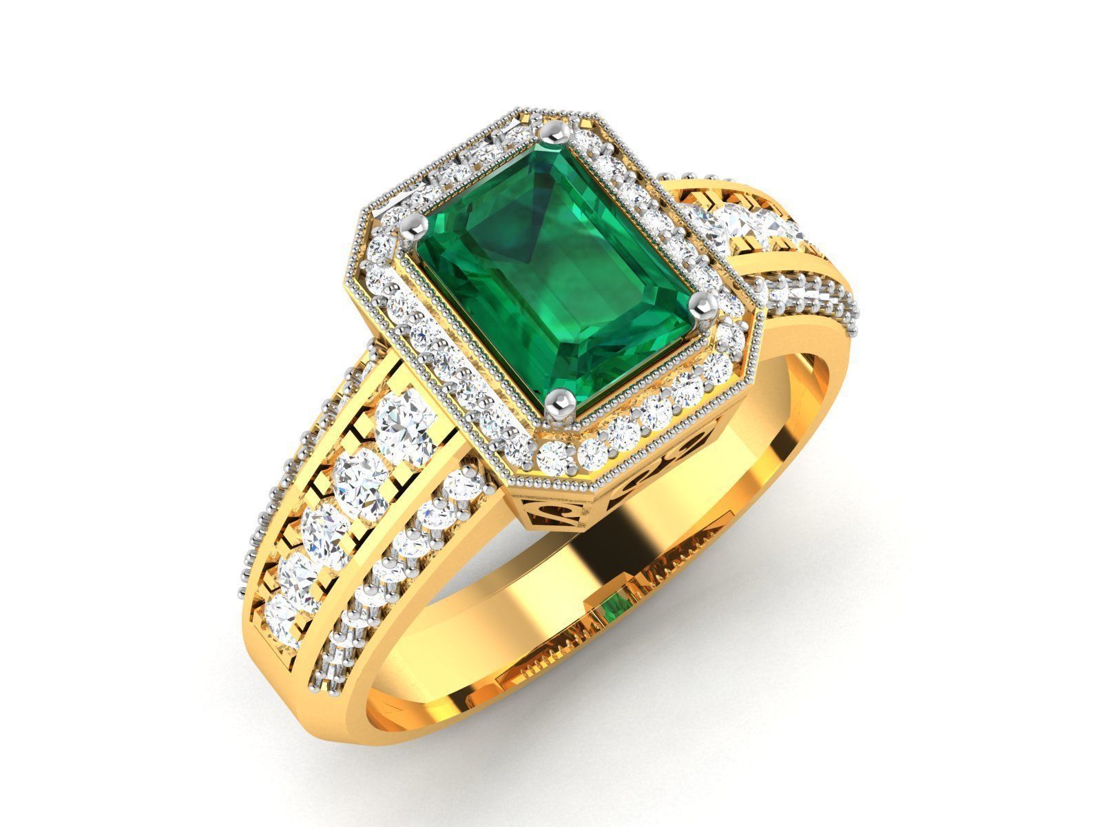 Women Solitaire Emerald Stone Ring 3dm stl Render Detail 3D print model_1
