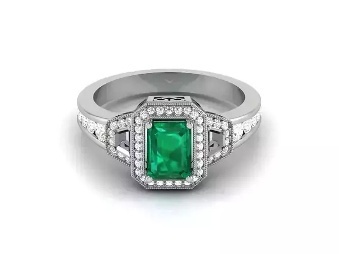 Women Solitaire Emerald Stone Ring 3dm stl Render Detail